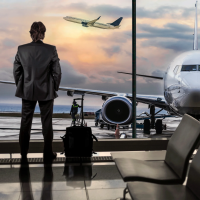 01 flughafen flugzeug warten reise koffer start urlaub 0153 200